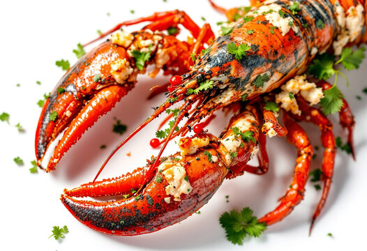 Top view a boiled spiny lobster with campot pepper isolated on white background