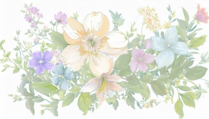Pastel coquette flowers art illustration watercolor on isolated white background.