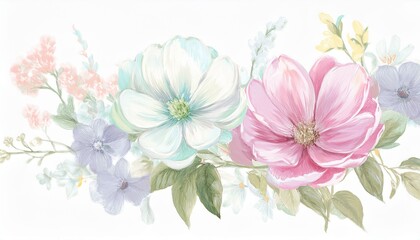 Pastel coquette flowers art illustration watercolor on isolated white background.