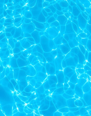 Fototapeta premium Fresh water background. Bright blue pattern with natural rippled water texture. Clear drinking water. Top view with copy space, close-up