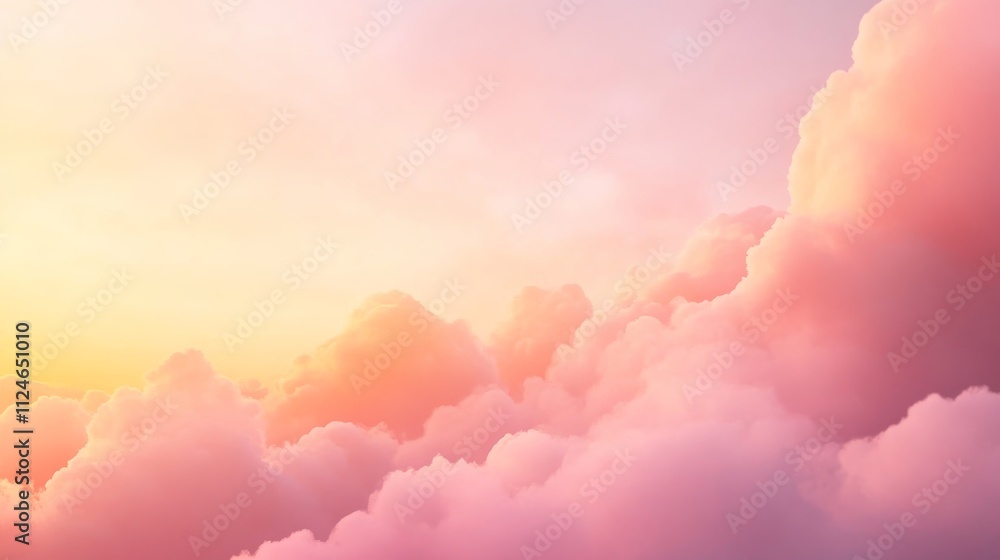 Leinwandbilder a wide-angle view reveals a peaceful sky adorned with soft, fluffy clouds illuminated by warm golden