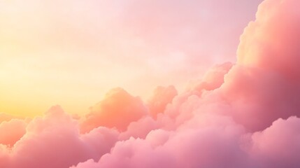 A wide-angle view reveals a peaceful sky adorned with soft, fluffy clouds illuminated by warm golden hour light, creating a tranquil atmosphere