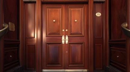 A regal, mahogany door with polished brass hardware, exuding elegance and sophistication.