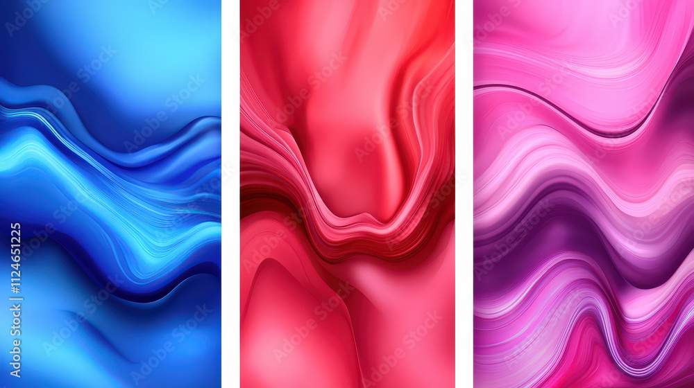 Poster vibrant abstract background with flowing blue, red, and pink textures, creating dynamic visual exper
