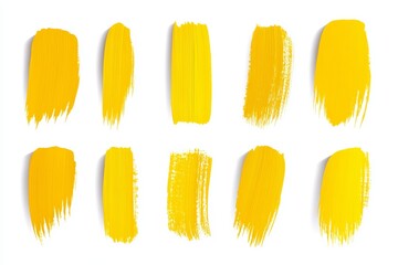 A set of yellow brush strokes on a white background