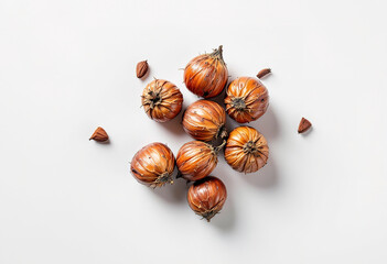 Obraz premium Top view a cedar nuts isolated on white background