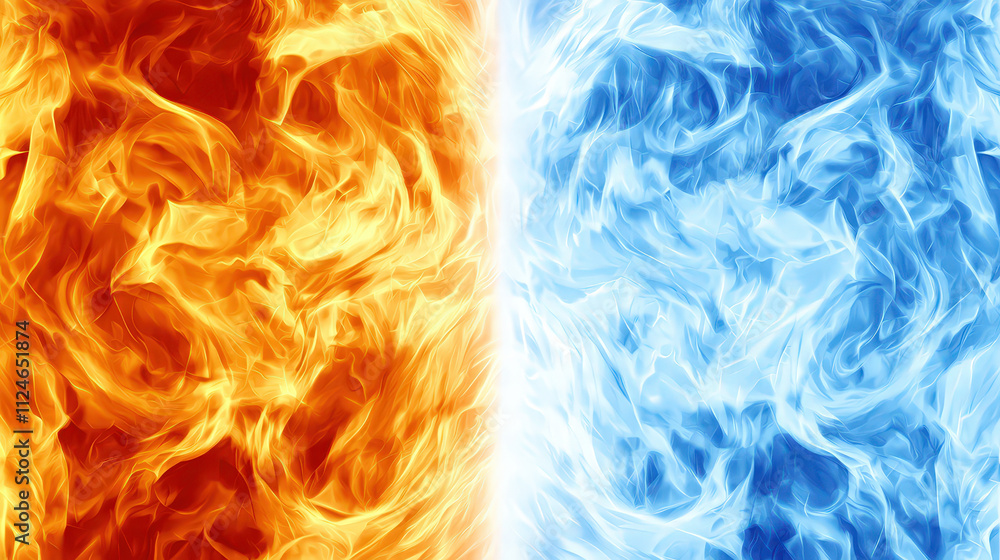 Poster vivid digital abstract background texture featuring contrasting flames of orange and blue, symbolizi