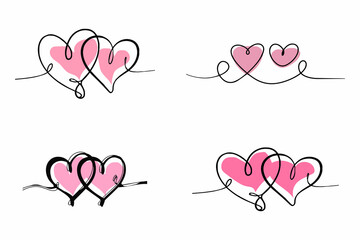 Two Hearts Continuous One Line Drawing. Valentines day concept. Hearts Couple Trendy Minimalist Illustration. Love Minimalist Contour Art. Vector illustration