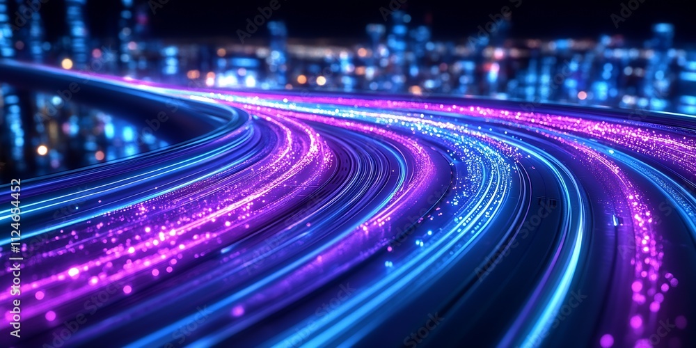 Poster futuristic neon light highway with blurred cityscape in background : generative ai