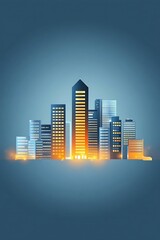 Fototapeta premium A city skyline with tall buildings and a bright orange light shining on them