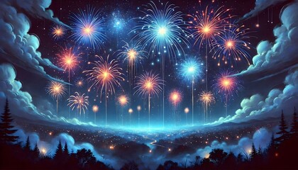 Fototapeta premium New Year Fireworks Illuminate Iconic Skylines Around the World