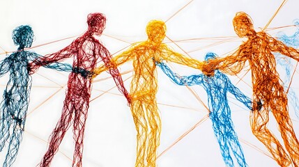 Interconnected Colorful Figures Form A Network Of Threads