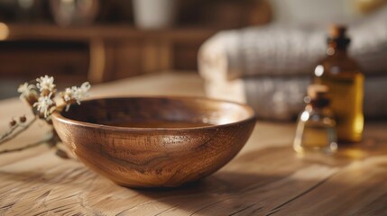 Fototapeta premium Natural Beauty Glass Bowl with Jojoba Oil and Jojoba Seeds, Highlighting Organic Skincare and Natural Hydration. Generative AI