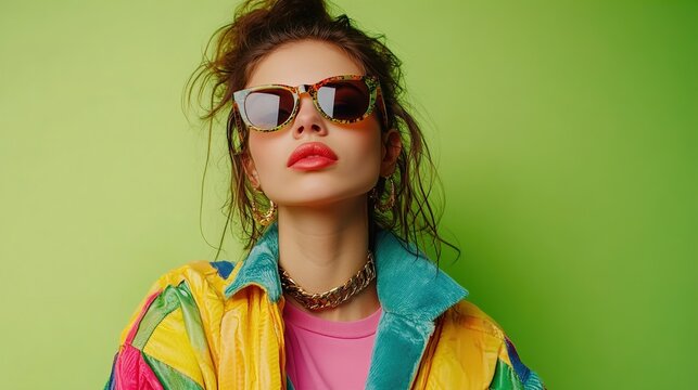 "Trendy Woman in Vibrant Fashion with Sunglasses"