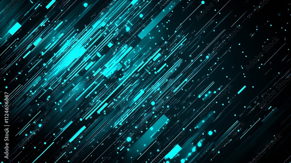 Poster dynamic blue neon streaks depicting advanced digital technology in motion : generative ai