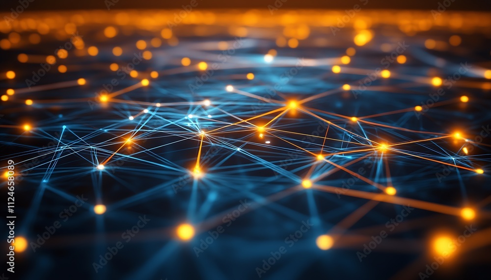 Poster futuristic global network data concept with glowing nodes and lines abstract background : generative