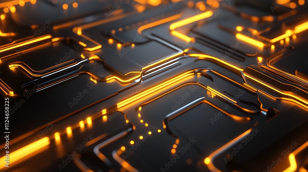 Aufkleber Digital Technology Artwork with Neon Orange and Gray Geometric Pathways : Generative AI