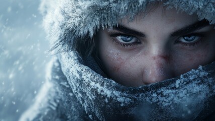 Close-up of a Woman's Face Covered in Snow and Ice