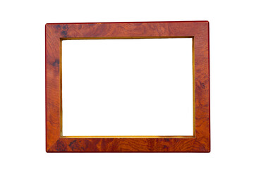 Realistic old wooden picture frame isolated on transparent background. Blank brown gallery, Border....