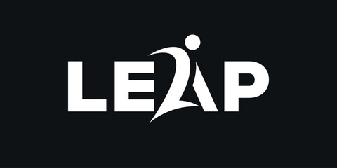 Leap typography logo design, word mark letter graphic vector concept 