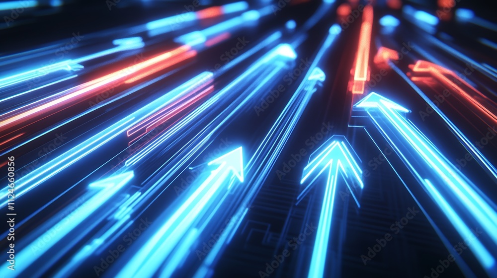 Poster Blue and Red Arrow Light Streaks Creating a Futuristic Technological Pathway for Innovation : Generative AI