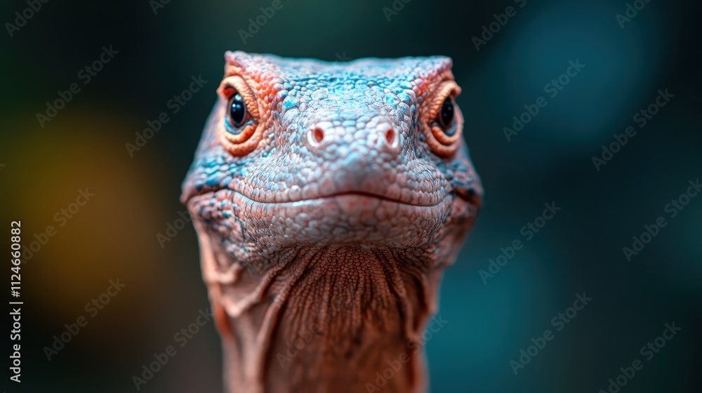 Poster a close-up portrait of a lizard emphasizing the intricate scale patterns and unique coloration, capt