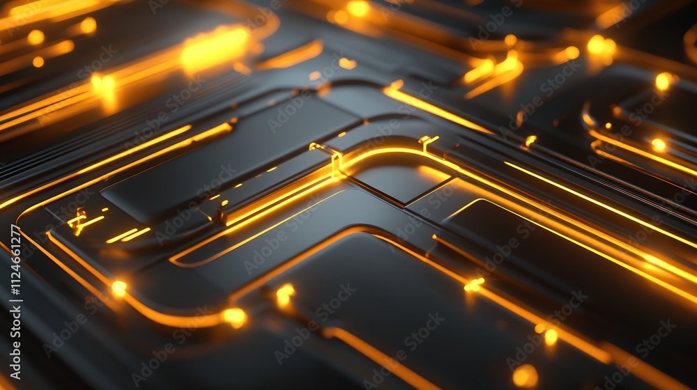 Leinwandbilder Abstract Glowing Geometric Network in Orange and Gray with Futuristic Style : Generative AI