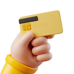 3D Icon of a Single Credit Card Held by a Hand with Bright Yellow Armband in Minimalist Cartoon Style
