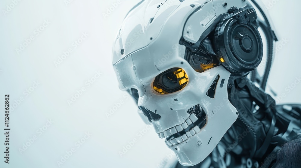 Poster close-up of a humanoid robot with white exterior and visible mechanical components, offering insight