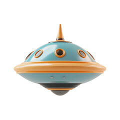 3D Minimal Cartoon-Style Alien Spaceship Icon on Isolated White Background