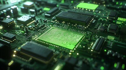 Emerald Circuitry: A Close-Up View of a Vibrant Green Digital Circuit Board