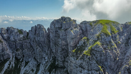 rocky alpine peaks captured by a drone in flight