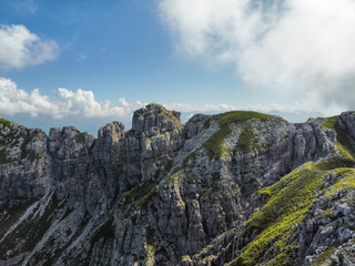 rocky alpine peaks captured by a drone in flight
