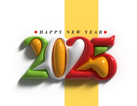 2025 Happy New Year Text Typography Design Transparent PNG.