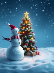 Obraz premium Beautiful snowman in winter landscape