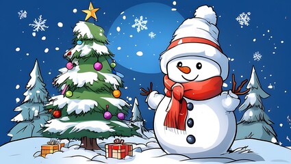 Fototapeta premium Beautiful snowman in winter landscape
