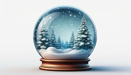 Snow Globe transparent crystal sphere on isolated white background.