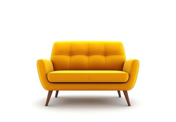 Yellow sofa isolated on a white background, front view