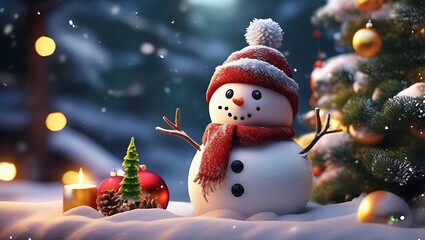 Obraz premium Beautiful snowman in winter landscape