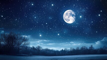 Fototapeta premium A serene, cloudless night sky filled with countless twinkling stars and a bright moon. Concept of a starry night