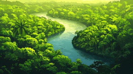 Aerial view of the Amazonas jungle landscape with river bend