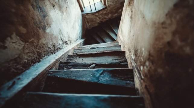 Dilapidated Staircase in Abandoned Building
