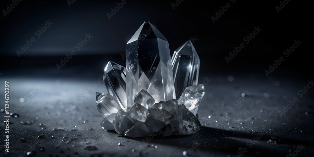 Poster intricate crystal formations illuminated by soft light in a dark environment