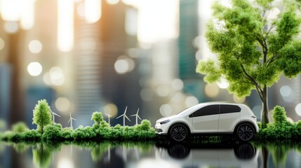 Eco Friendly Electric Car in Green Cityscape