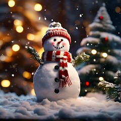 Obraz premium Beautiful snowman in winter landscape