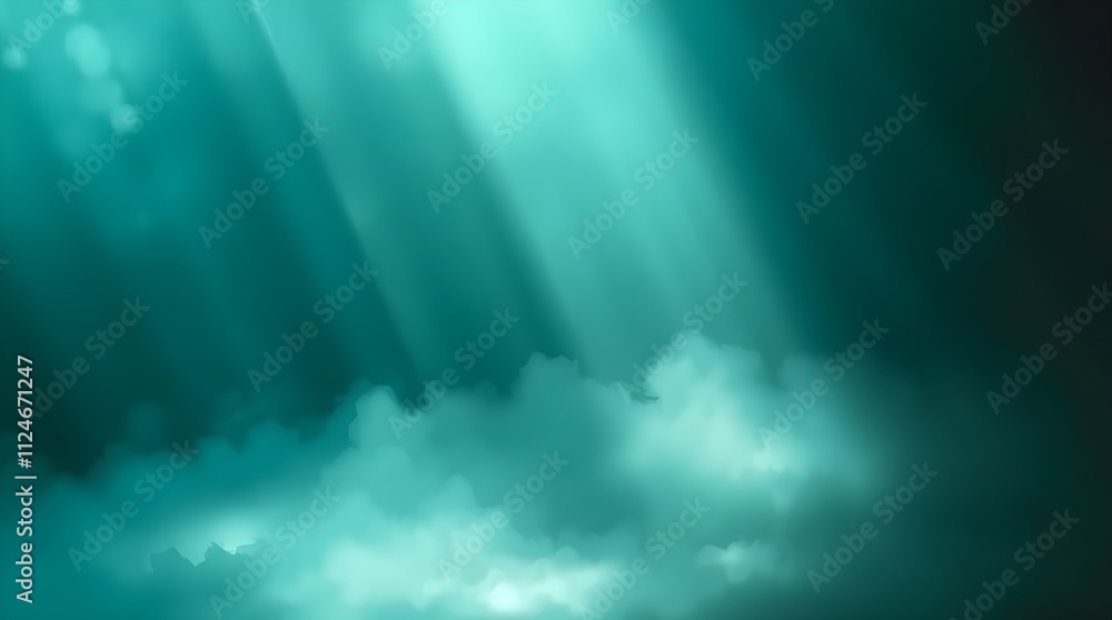 Poster esoteric light rays illuminating a fog-covered surface in a mystical atmosphere