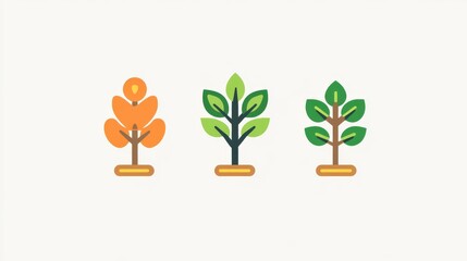 Colorful Flat Icons  Tree Growth Stages  Spring  Summer  Autumn