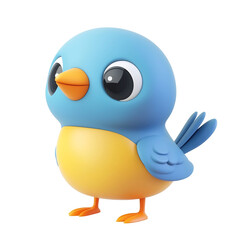 Obraz premium Adorable Blue Cartoon Bird Character in 3D Rendered Minimal Style on White Background