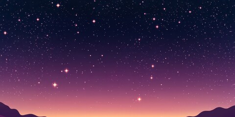 A dark, starry sky with constellations visible, a gradient from purple to black, the bottom half available for text.