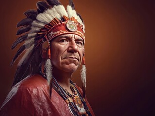 Obraz premium A portrait of a Native American man in full regalia